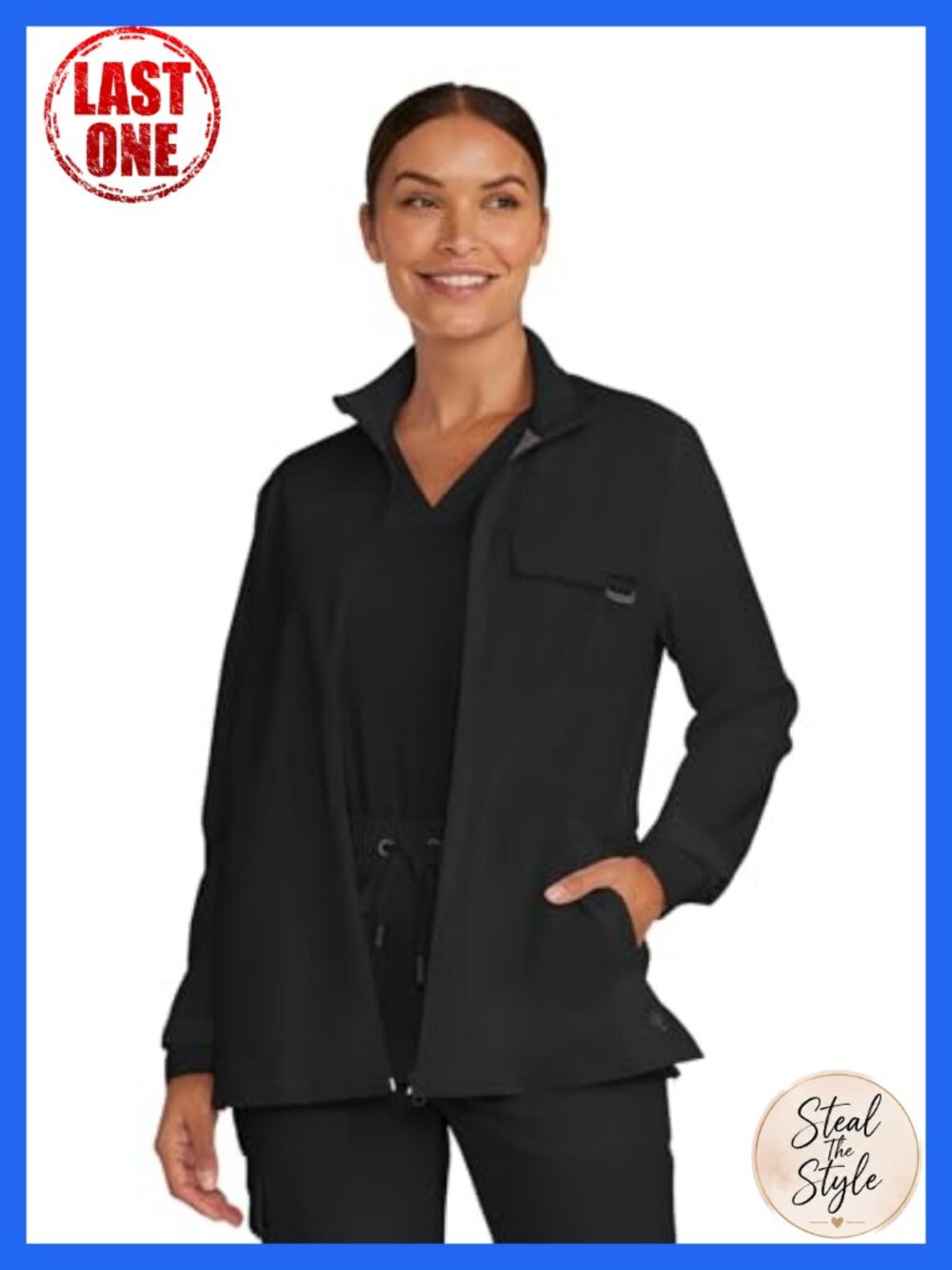 Women's Zip Front Medical Scrub Jacket 4 Pockets Stretch Utility